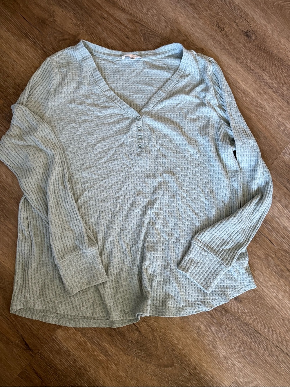 Women’s 1x Light icy blue Waffle Henley Long-Sleeve Top